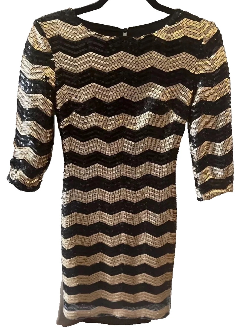 Gianni Bini Vanessa Black Gold Sequin Chevron Mini Dress Size XS